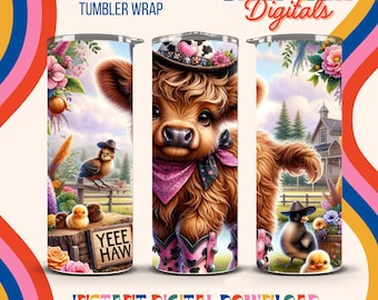 Omslagdoek Highland Cow, sublimatieontwerp, western cowgirl (digitale png-download)