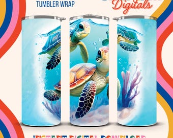 Wrap schildpadbeker, oceaan, png-sublimatieontwerp (digitale download)