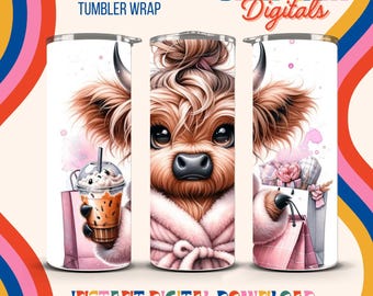 Omslagdoek Highland Cow, 20 oz mager sublimatieontwerp (digitale download)