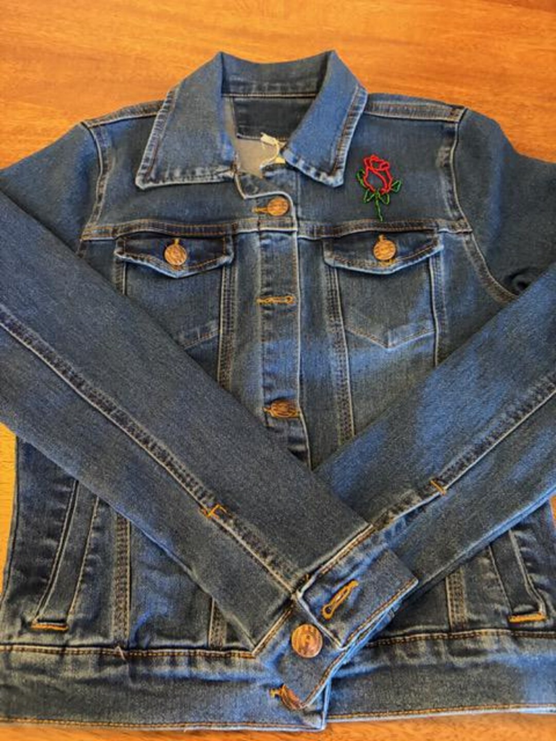 Custom Embroidered RED ROSE Denim Jacket, Upcycled Hand-embroidered - Etsy