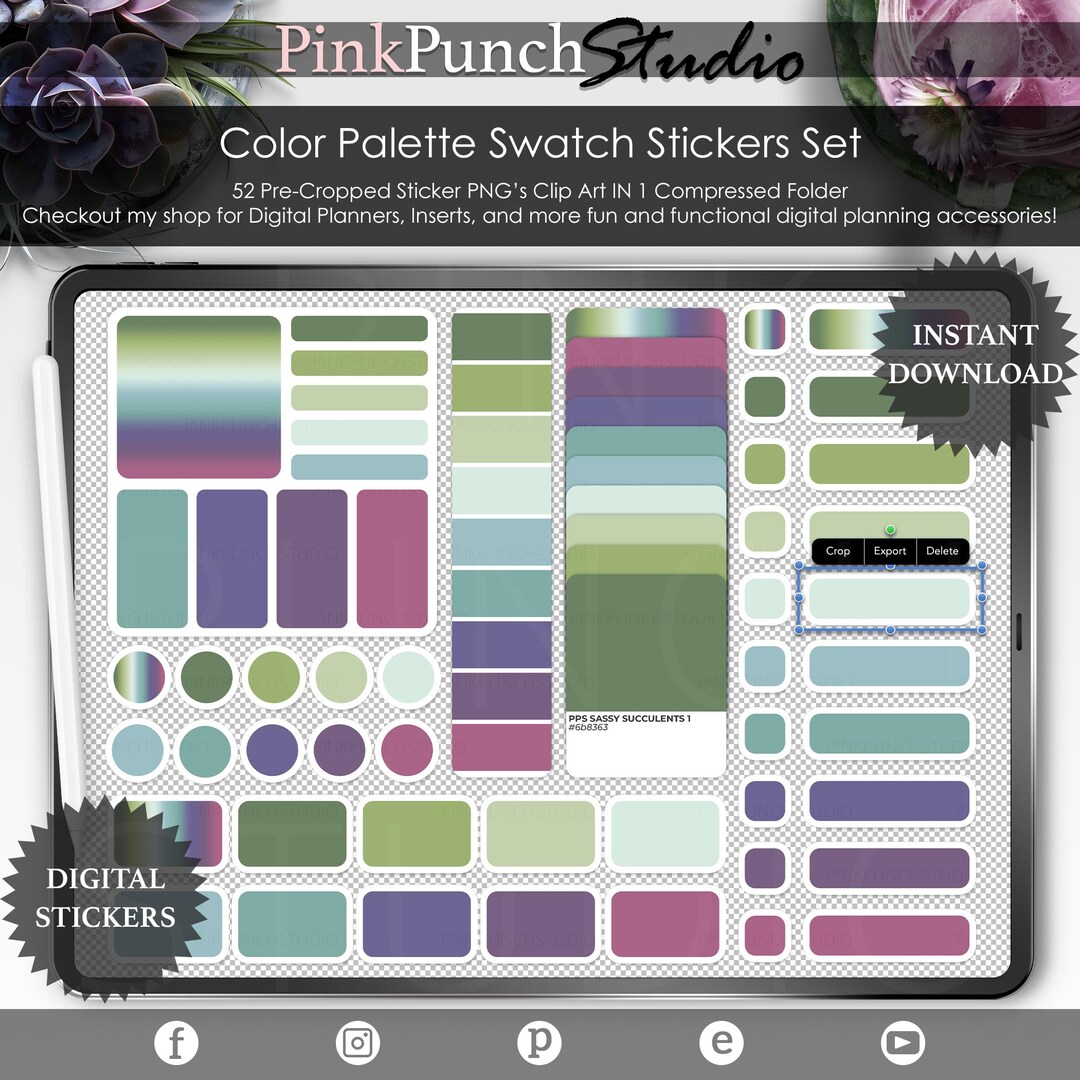 Normal Swach Sticker Succulents Color Swatch Stickers: Digital Planner Palette (PNG ...