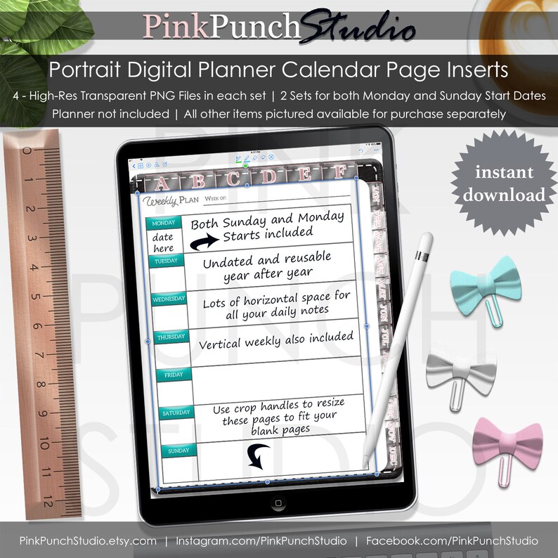 Portrait Calendar Page Inserts Transparent PNG Files Build - Etsy