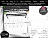 White Square Yearly KISS Planner PPS Undated Digital Planning Kit Hyperlinked PDF Weekly Daily Links with Perpetual Calendar Overlays