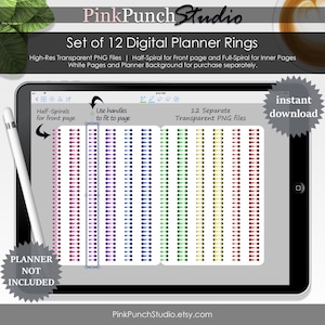 Digital Planner Rings Set Transparent PNG Files Build Your Own Planner GoodNotes Scrapbooking Clipart Pink Purple Blue Green Yellow Red