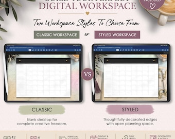 Undated Digital Planner | Monthly KISS Planner | Goddess Era | 2 Workspace Styles | Fully Linked PDF | Perpetual Calendar Overlays