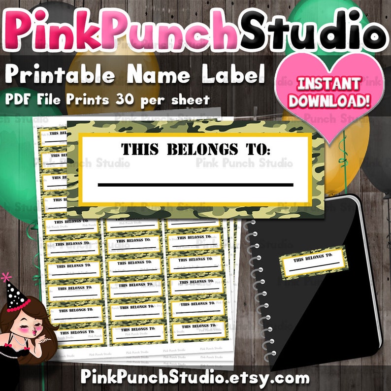 Printable Name Labels Army Military Camo Soldier PDF File | Etsy