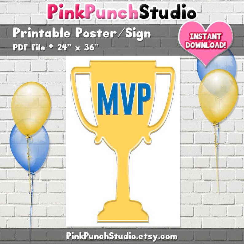 Printable Most Valuable Player MVP Trophy Poster PDF File Birthday Party Sports Sign Athletic School Football Baseball Soccer Team Ministry