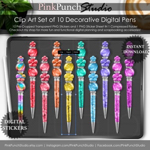 Flower Power Decorative Digital Pens Clipart: PNG Stickers for GoodNotes (Digital Download)