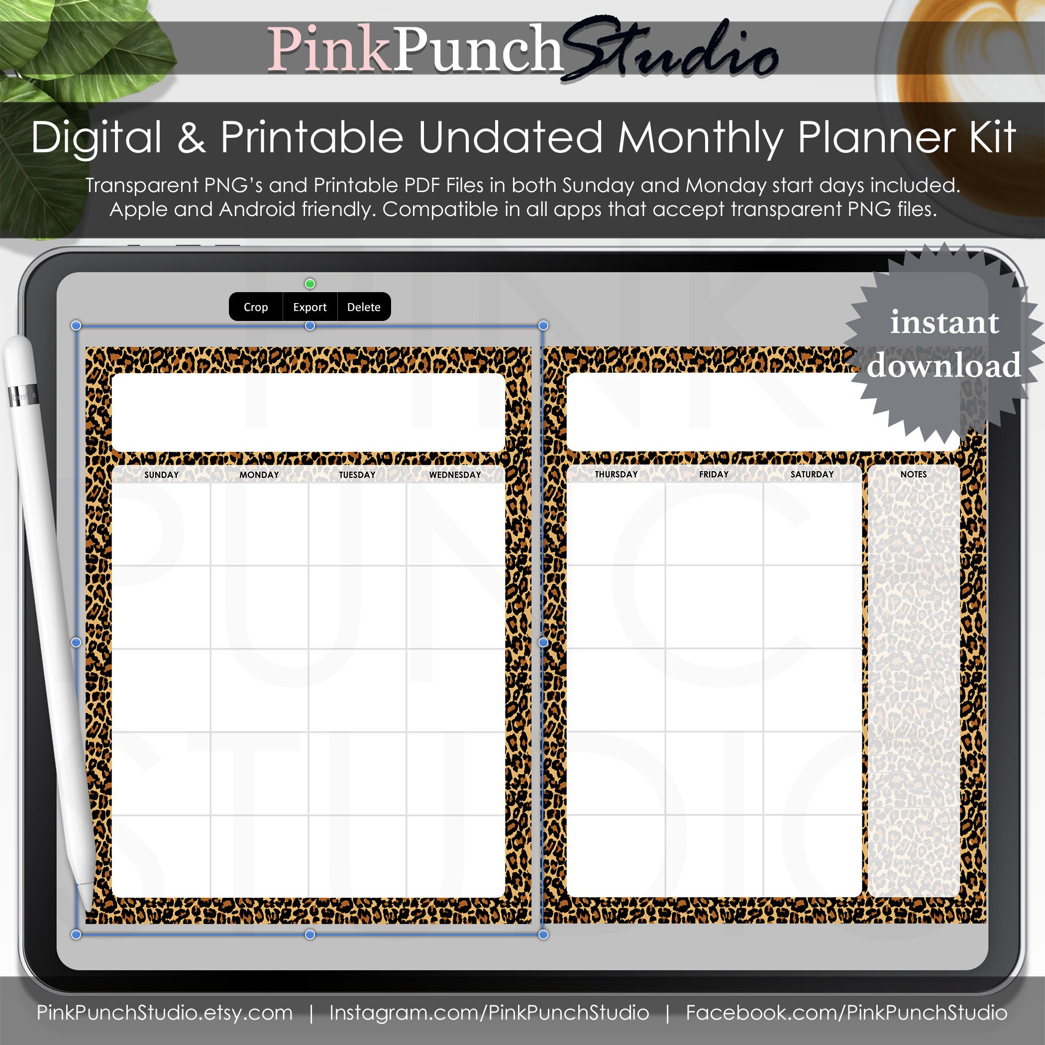 Leopard Planner Calendar Page Inserts Digital PNG and Etsy