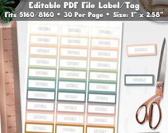 Boho Color Palette Editable Labels Printable PDF File For 5160 8160 School Name Tags Supplies Student Teacher Class Home Organizing Sticker