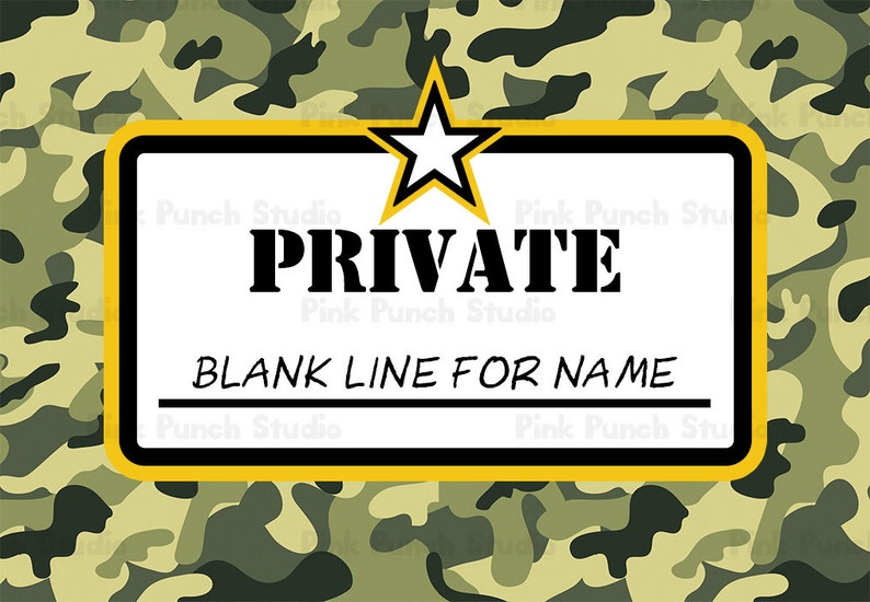 DIY Printable Army Soldier Military Camo Party Name Tag Etsy