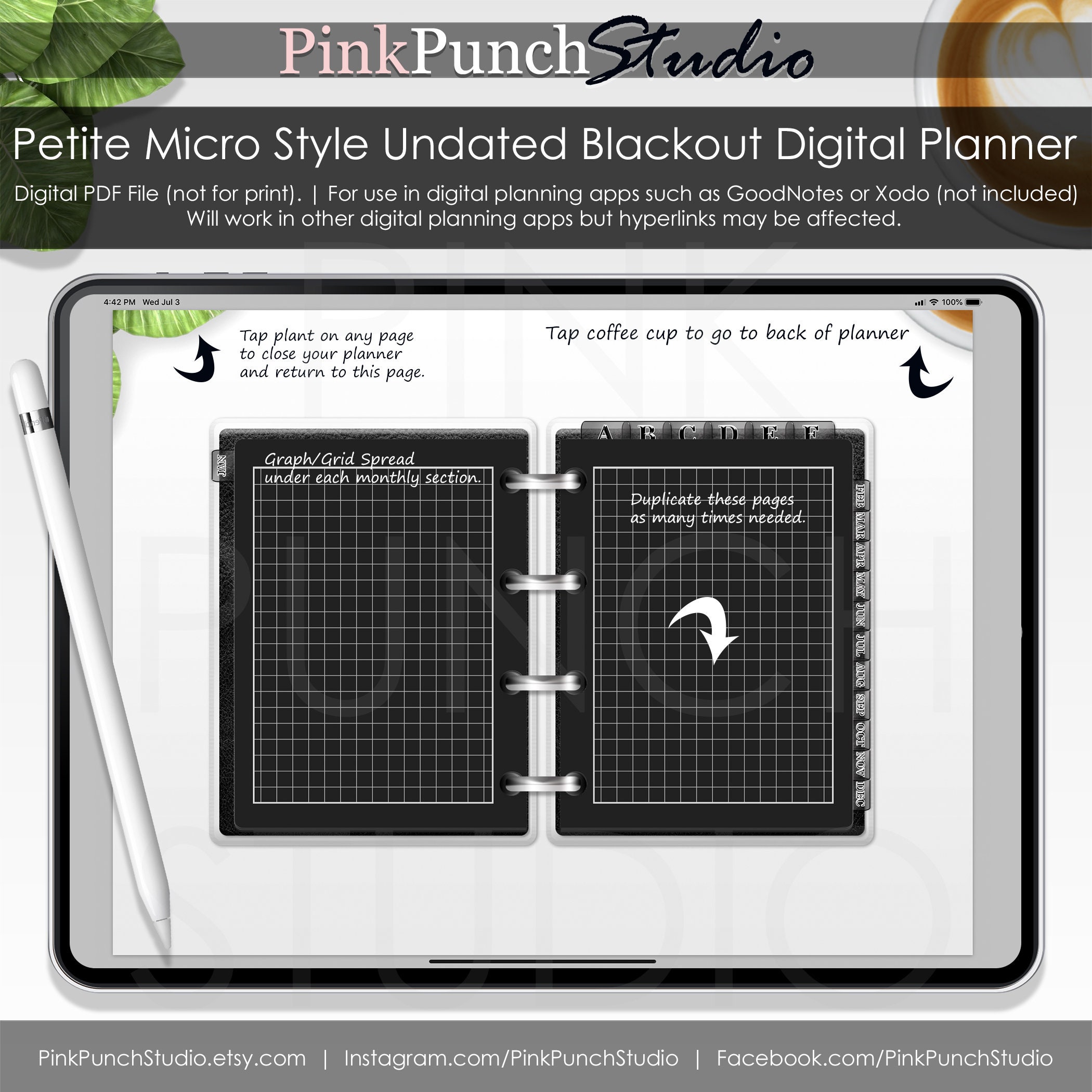 Black Silver Petite Blackout Micro Undated Digital Planner Etsy