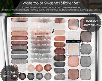 Autumn Queen Watercolor Swashes Digital Stickers: Precropped PNG Clip Art (Digital Download)