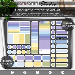 Échantillons d'autocollants de couleur « Forget Me Not » | PNG esthétiques et autocollants GoodNotes | Palette de couleurs pastel pour agenda numérique pour journaux