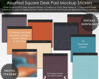 Adesivos de mesa quadrados Twisted Teal Fall: planejador digital realista (PNG) com sobreposições pautadas, gráficos mensais, semanais, diários e de pontos