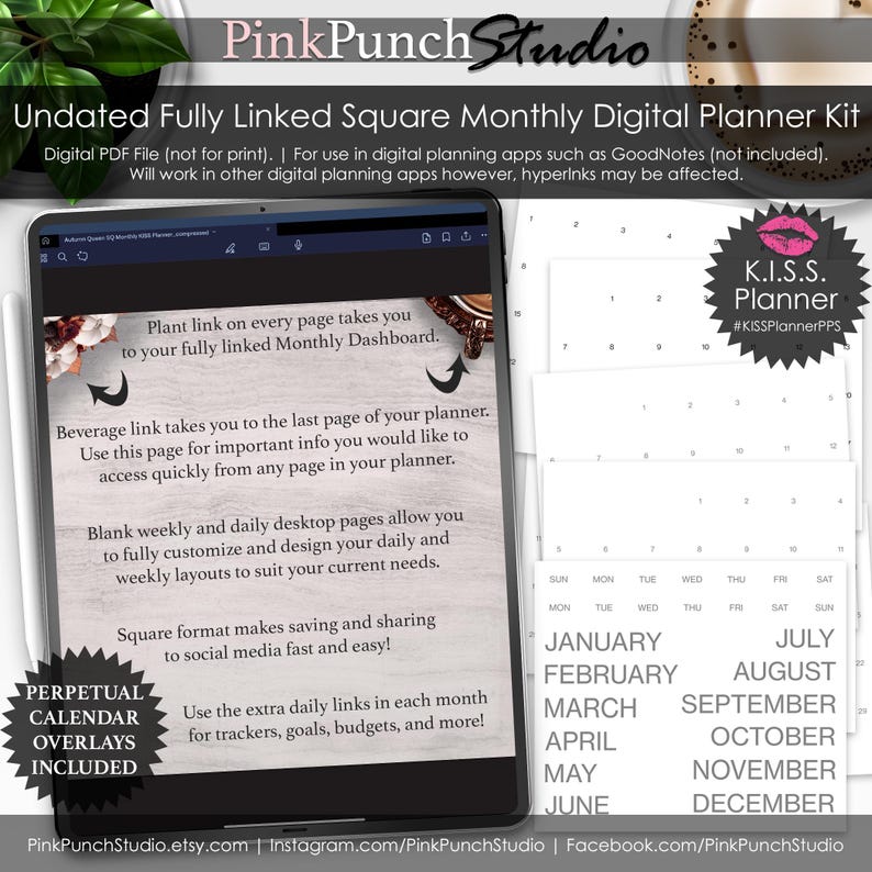 Undated Goodnotes Planner Undated Monthly Digital Planner Hyperlinked