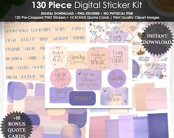 Glow Season Journaling and Affirmation Kit, Citatkort och Ordklistermärken, PNG Planner Stickers för Digital Planering