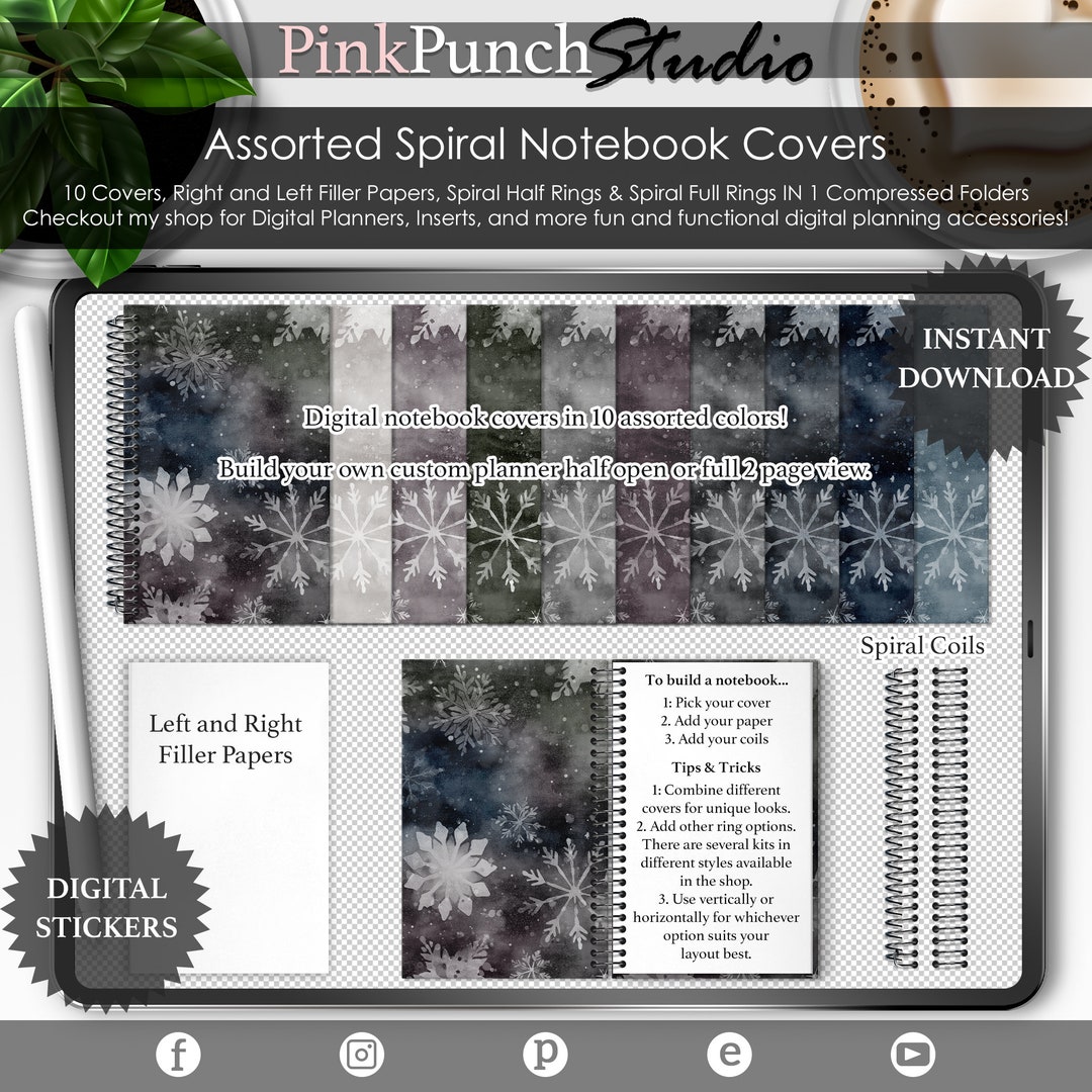 Dark Winter Snowflake Spiral Notebook Covers: DIY Planner PNG (digital ...