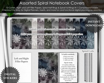 Dark Winter Snowflake Spiral Notebook Covers: DIY Planner PNG (Digital Download)