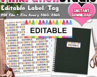 Editable School Labels Printable PDF File Fits Avery 5160 8160 Name Tags Property Supplies Student Teacher Class