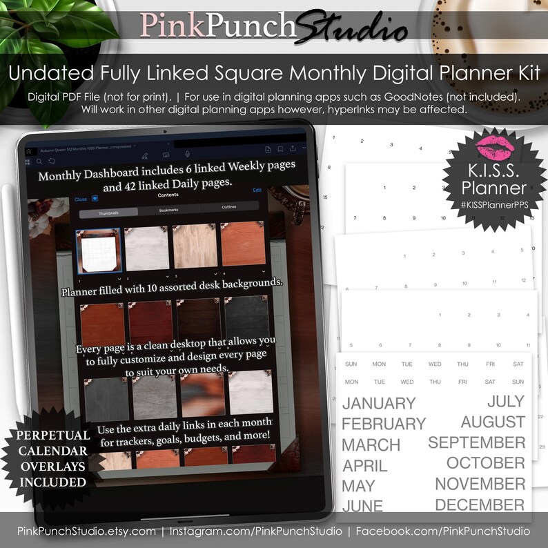 Undated Goodnotes Planner Undated Monthly Digital Planner Hyperlinked