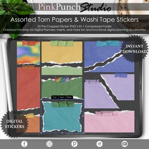 Adesivos School Daze Retro Primary Rasgados Papéis Washi PNG Planejador Digital Scrapbooking ClipArt Planejamento Criador de Cenas GoodNotes