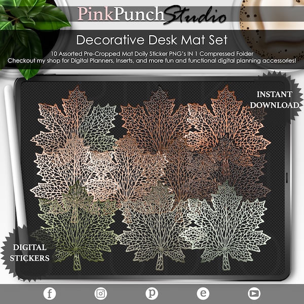 Pumpkin Spice Fall Autumn Leaf Desk Mats Digital PNG Stickers Planner Planning Scrapbooking Clipart Scene Creator Mockup Creator Goodnotes