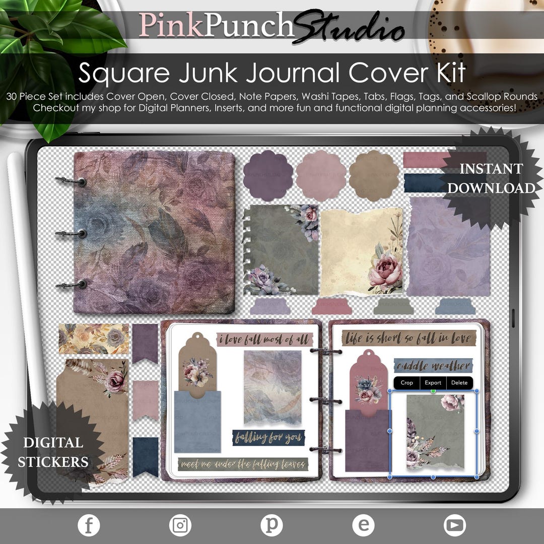 Falling for You Junk Journal Cover Kit: Floral Digital Planner Stickers ...