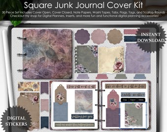 Falling for You Junk Journal Cover Kit: Florale digitale Planer Aufkleber (PNG Dateien)