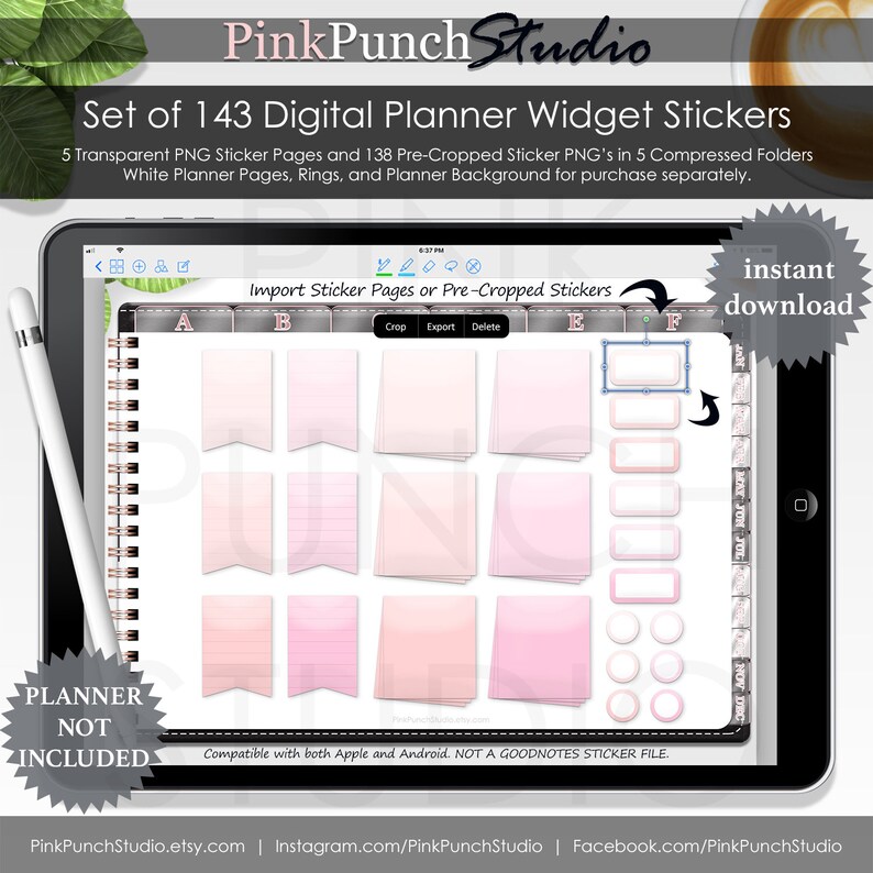 Widgets Digital Planner Stickers Kit Set Precropped PNG Files Etsy