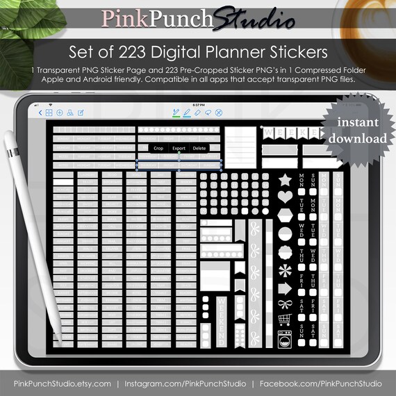 Gray Hobo Style Digital Planner Sticker Kit Set Precropped Png Etsy