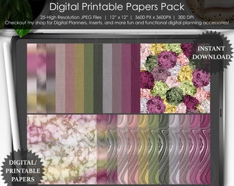 Lovely Papers Pack JPEG Printable Digital Planner Scrapbooking ClipArt Planning Desk Scene Mockup Creator GoodNotes Agate Floral Marble