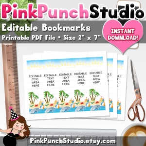 Editable Bookmarkers Beach Theme Classrooom Teacher Printable PDF File INSTANT DOWNLOAD