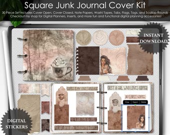 Kit de capa de diário Mocha Loca Junk: adesivos de café (download digital)