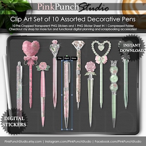 Zeer schattige decoratieve pennen PNG-stickers - digitale plannerstickers voor GoodNotes, iPad, kawaii-clipart, schattige pen-illustraties