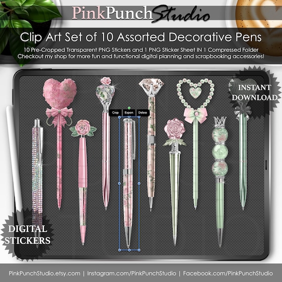 Very Cutesy Pen PNG Stickers: Kawaii Clipart for Digital Planners (Digital Download)