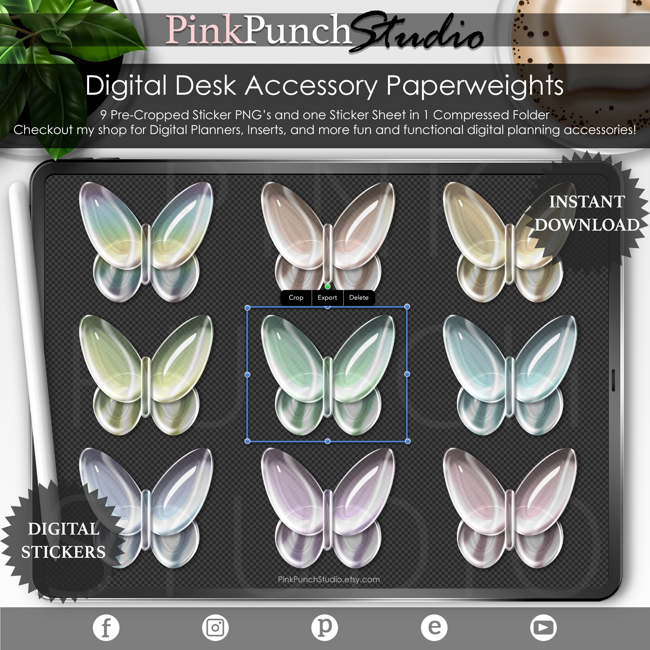 Download Pastel Butterfly Paperweights PNG Stickers Top View Desk ...
