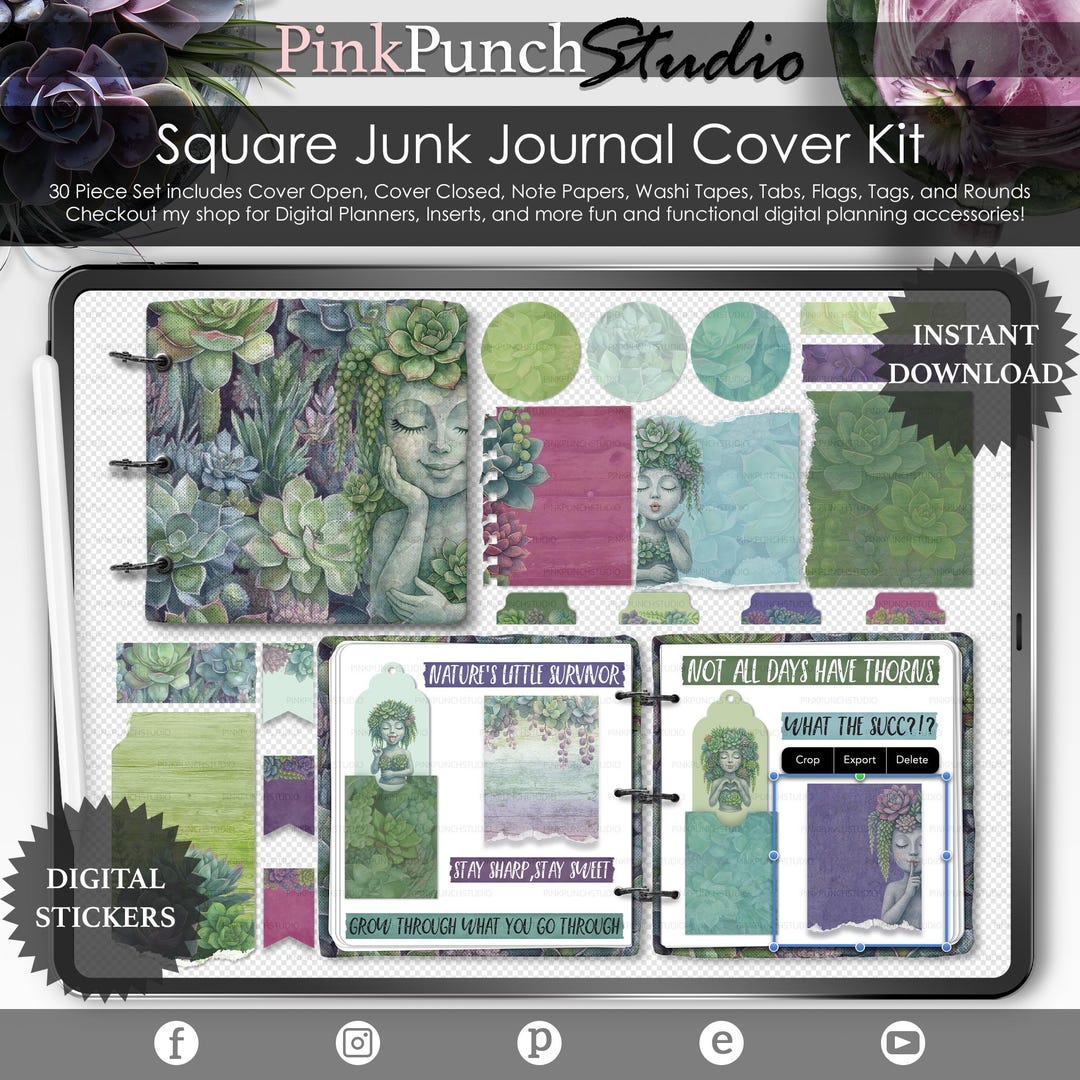 Succulent Junk Journal Kit: Digital Planner Stickers, Note Papers (goodnotes Files)(png Digital ...