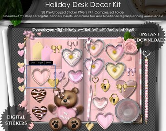 Pastel Kit de decoração de feriado do Dia dos Namorados Planejamento digital Pré-cortado Transparente PNG Scrapbooking ClipArt Planner Adesivos Maquete Cena de mesa
