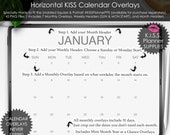 Perpetual Horizontal KISS Planner PPS Calendar Overlays Digital Planning Month Year at a Glance Sunday Monday Start Week Headers