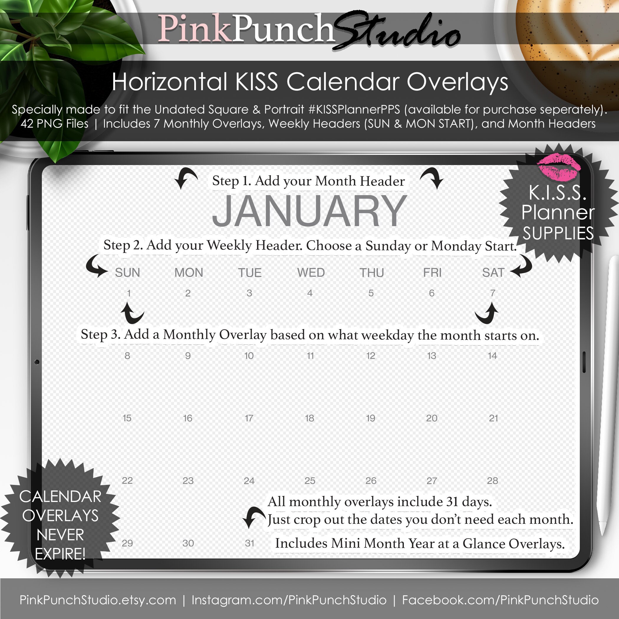 Pps Calendar 2023 Perpetual Horizontal Kiss Planner Pps Calendar Overlays | Etsy