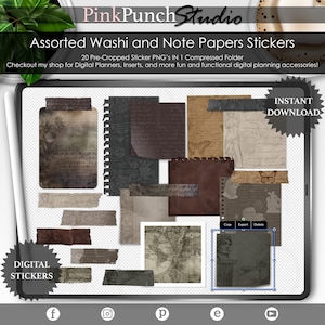 Dark Academia Gothic Washi y Note Papers PNG Stickers ClipArt para planificación digital Scrapbooking GoodNotes archivo incluido