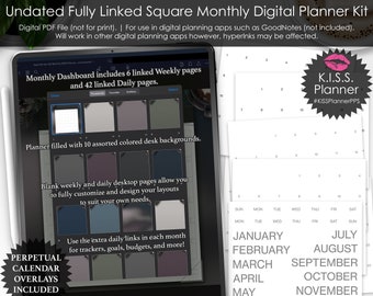 Planificador KISS Dark Winter: Calendario mensual digital sin fecha (PDF)