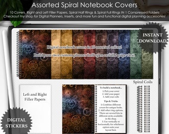 Capas para cadernos e anéis espirais da Revolução Steampunk: adesivos realistas para planejador digital (PNG) Elementos para criação de cenas Arquivo Goodnotes