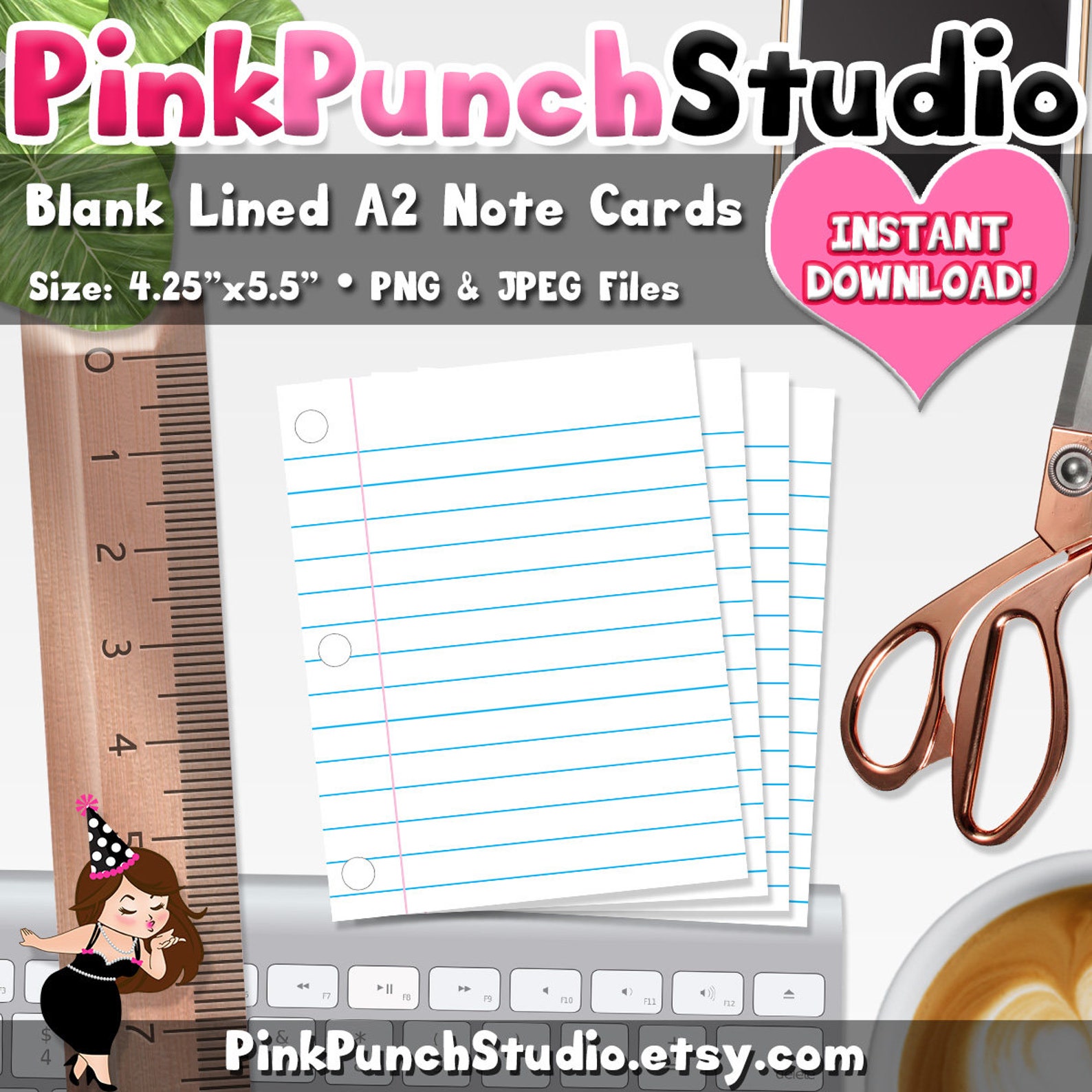 Blank Lined Note Cards A2 Printable PNG and JPEG Files Teacher | Etsy