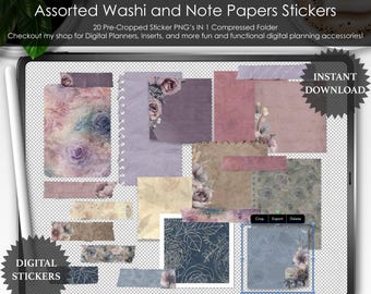 Adesivos florais para planejador digital "Apaixonando-se por você": notas adesivas, fita washi e papéis para anotações (arquivos PNG)