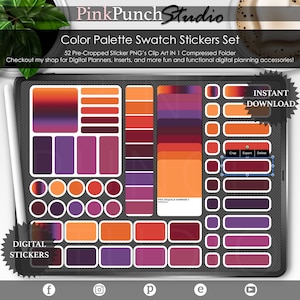 Tequila Sunrise | Swatch Stickers | Aesthetic Bullet Journal | GoodNotes Precropped Stickers | Color Palette | Instant Download | Color Code