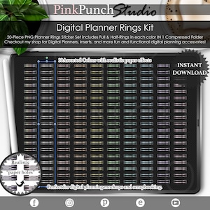 Pastel Digital Planner Wire Rings Set Transparent PNG Files Build Your Own Planner GoodNotes Scrapbooking Clipart Mockup Creator Top View