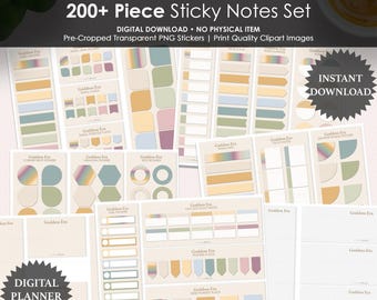 225 Blocos de Notas Adesivas Digitais e Adesivos para Planejador | Blocos de Notas Adesivas, Etiquetas, Marcadores e Adesivos Funcionais da Goddess Era | Goodnotes Noteful PNG