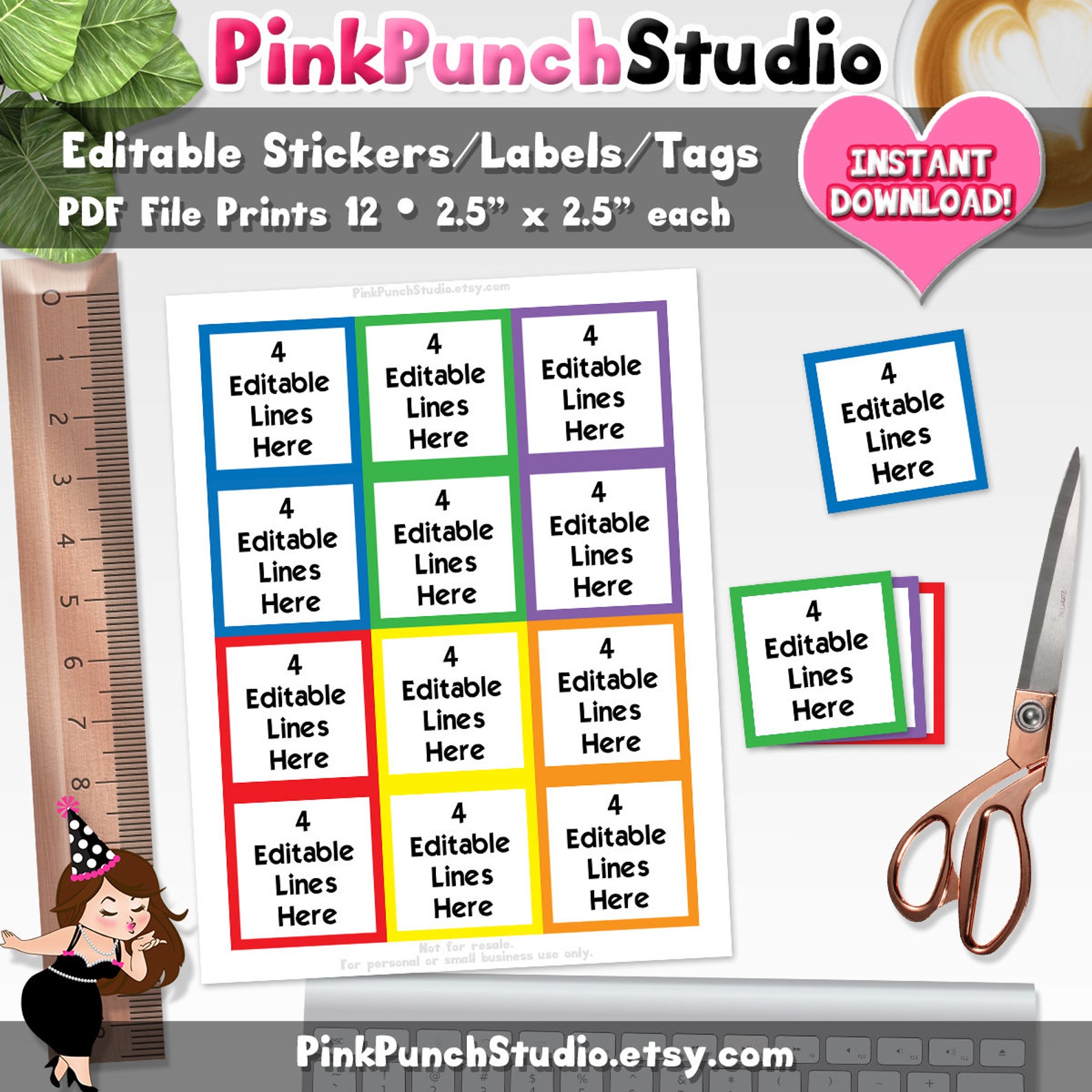 Editable Labels Stickers Printable PDF File 2.5 Inch Squares School ...